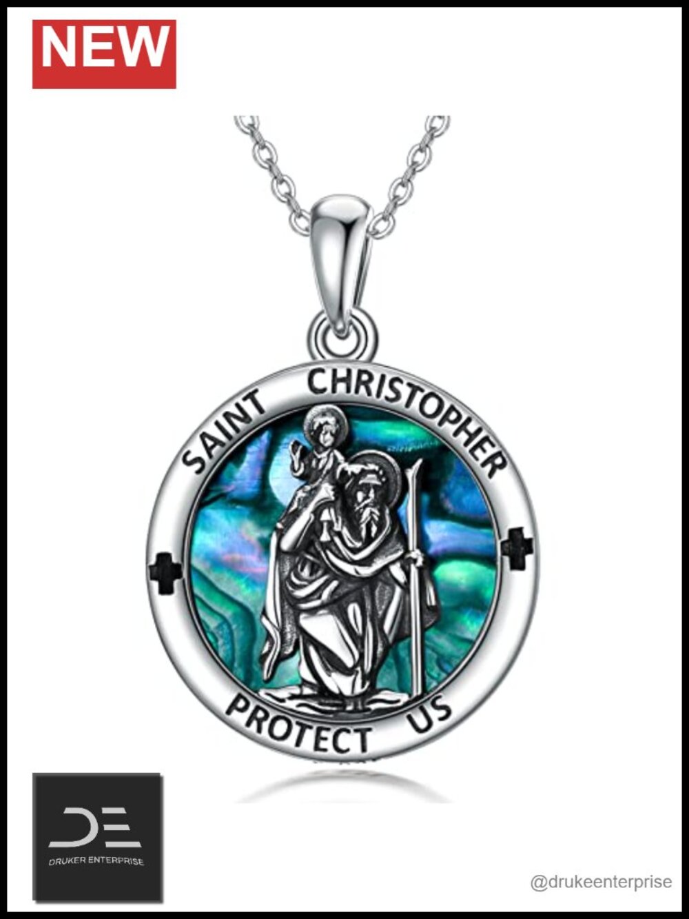 Saint Christopher 925 Sterling Silver Necklace Pendant Protection Amulet